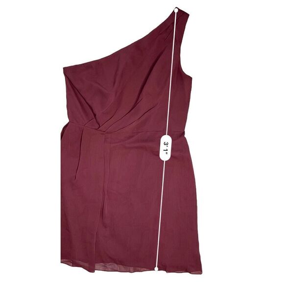 David's Bridal Crinkle Chiffon One Shoulder Burgundy Cocktail Dress Wedding 12 - Picture 9 of 12
